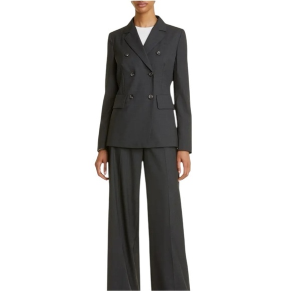 Max Mara Editore Double Breasted Virgin Wool Blazer Dark Gray 0 - Picture 2 of 13